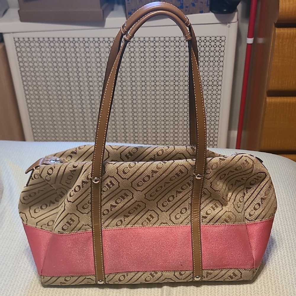 Coach Tan and Pink Signature Tote